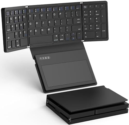 MOSHOU Portable Foldable Wireless Keyboard with Touchpad – Full-Size Rechargeable Bluetooth Keyboard for Effortless Typing Across Windows, i OS, Android, and Mac – Ultimate Travel Companion for Mobile Professionals and Tech Enthusiasts