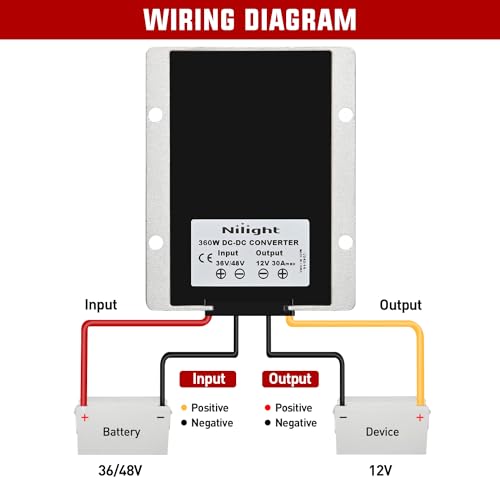 Nilight 48 V to 12 V Waterproof DC Voltage Converter – High-Efficiency 240 W Regulator for Golf Carts & Electric Scooters – Reliable Step-Down Power Supply with Overcurrent Protection and Easy Installation for Enhanced Energy Performance