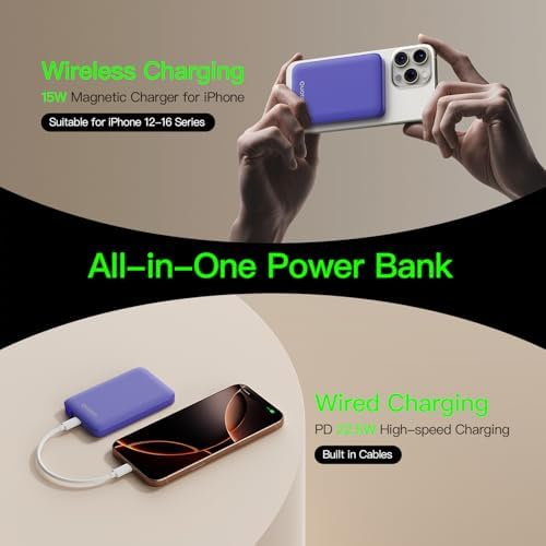 2025 Magnetic 15 W Slim Power Bank for i Phone – 5000 m Ah Magsafe Battery Pack with 20 W Fast Charging, Wireless Charger with LED Display for i Phone 12/13/14/15/16 Series – Ultimate Portability and Enhanced Charging Efficiency