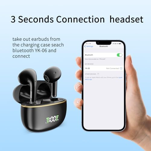 Bluetooth 5.3 Wireless Earbuds – Premium IPX5 Waterproof Earphones with Noise Cancelling Mic, Lightweight Design & Wireless Charging Case for Ultimate Comfort and Audio Clarity – Ideal for Active Lifestyles and Daily Commutes – Sleek Black Finish