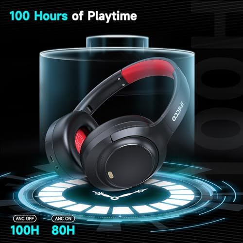 IFECCO Bluetooth 5.4 Over-Ear Headphones with Advanced Active Noise Cancelling – Immerse Yourself in Hi-Fi Stereo Sound with 100-Hour Battery Life – Ultimate Comfort for Travel, Office, and Home Use – Effortless Pairing & Wide Compatibility for Enhanced Connectivity