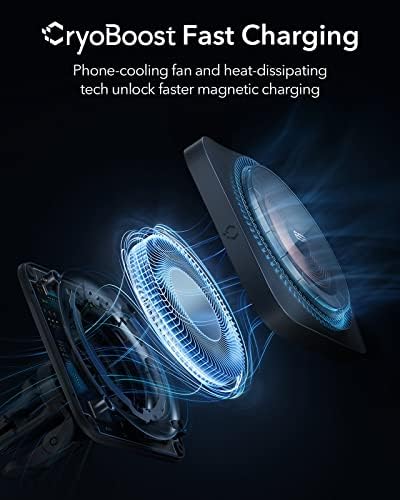 Revolutionize Your Drive with the ESR 15 W Mag Safe Car Mount Charger – Fast Wireless Charging for i Phone 12-16, Featuring Cryo Boost for Optimal Cooling, Apple-Certified Magnetic Phone Charger for Effortless Compatibility and Enhanced Performance on the Go