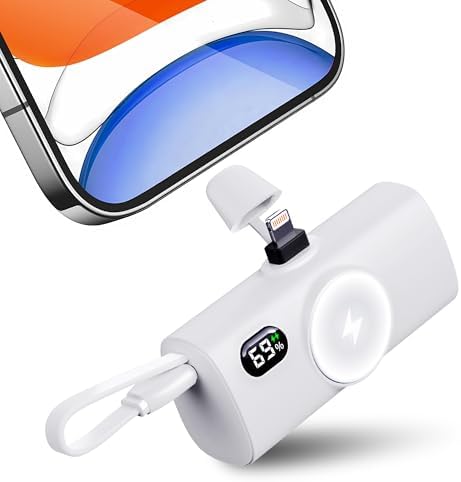 Sleek Purple Wireless Power Bank for Apple Watch & i Phone 14/16 Pro Max – 5000 m Ah Lightweight Fast Charge Charger with USB-C Connectivity for Effortless Travel and On-the-Go Power Solutions