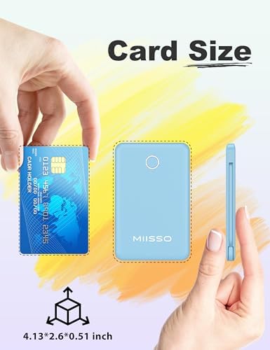 Ultra Slim 6000 m Ah Power Bank with Built-In USB C Cords – Card-Sized Portable Charger for Effortless On-the-Go Charging, Triple Output for i Phone, Samsung, Google Devices – Stylish and Compact Battery Pack for Enhanced Efficiency and Versatility
