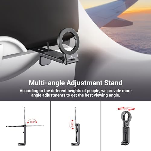 PROfezzion Magnetic Airplane Phone Holder for Mag Safe iPhone 16 15 14 13 12 & All Phone, 360°Rotation Travel Must Have Handsfree Phone Mount for Desk/Tray Table Travel Accessory – Enhanced Compatibility and Speed