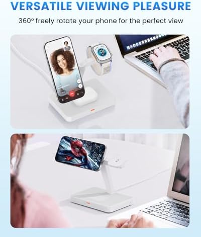 Joy Geek 3-in-1 Foldable Wireless Charging Station for Mag-Safe i Phone – Ultimate Travel Dock for i Phone 12-16 Pro Max, Apple Watch Series 4-10, and Air Pods Pro 2/3/4 – Fast, Compact, and Convenient Power Solution for On-the-Go Charging