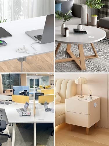 Recessed Desktop Power Grommet with PD 20 W Fast Charging USB-C and QC3.0 USB-A Ports – ETL Certified 2-Inch Outlet for Office, Home, Nightstand, and Kitchen with 6 ft Extension Cord (Black) – Streamlined Charging Solution to Minimize Clutter and Maximize Efficiency