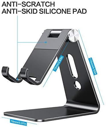 OMOTON Adjustable Cell Phone Stand, C2 Aluminum Desktop Phone Holder Dock Compatible with iPhone 15 14 13 Xs XR 8 Plus 7 6, Samsung Galaxy, Google Pixel, Android Phones – Enhanced Compatibility and Speed