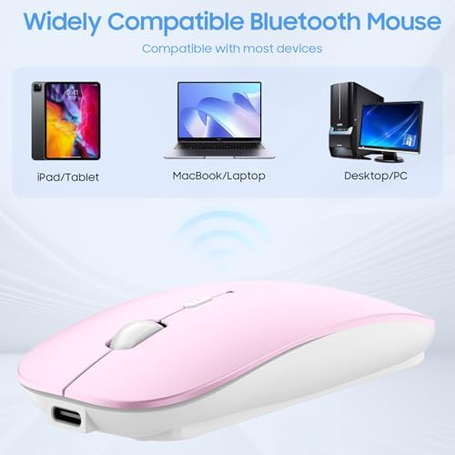 Sleek Rechargeable Bluetooth Mouse – Ultra-Quiet Wireless Mice for Laptops, Mac Books, i Pads, and Android PCs – Ergonomic Design for Comfort and Versatility – Compatible with Windows and Linux – Perfect for Work and Study