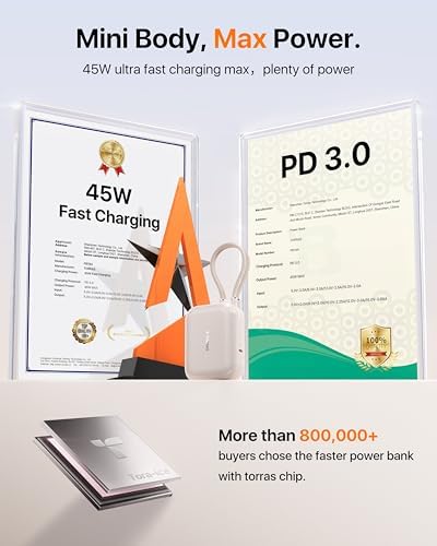 TORRAS 10000 m Ah Portable Power Bank – Ultra Compact 45 W Fast Charging with Dual USB-C Cables – Essential Travel Charger for i Phone 16/15 Pro Max & Samsung S25/S24 – Stay Connected Anywhere with Enhanced Compatibility
