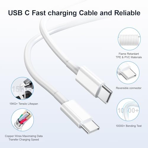 Rapid Charge Power Duo: 6 FT USB-C Wall Charger & Cables for i Phone 16, 15, Pro Max, i Pad Pro, Samsung S23 & Android – Unmatched Speed & Universal Compatibility for All Devices – Perfect for Home & Travel Use