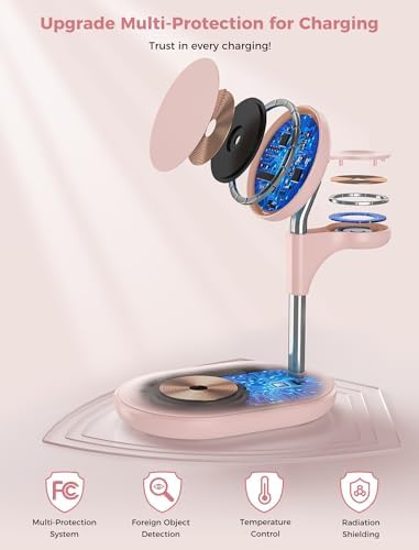 All-in-One Wireless Charging Station for Apple Devices – 15 W Fast Qi-Certified Mag-Safe Charger for i Phone 16, 15, 14, 13, 12, Apple Watch & Air Pods – Adjustable Viewing Angle, Ideal Gift for Women – Enhance Your Charging Efficiency and Style