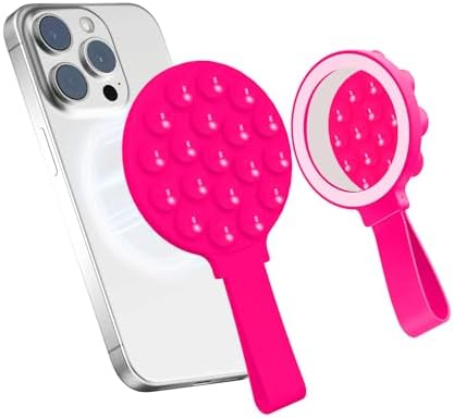 Mag Safe-Compatible Silicone Suction Cup Phone Mount with Integrated Mirror for Effortless Selfies and Video Calls – Hands-Free i Phone Accessory in Chic Pink for Ultimate Convenience and Versatility