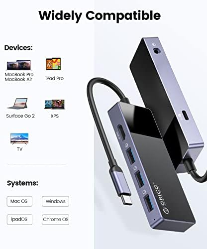 Unlock Ultimate Productivity with ORICO 6-in-1 USB-C Hub Docking Station – Multiport Adapter Featuring HDMI 4 K@30 Hz, 3 USB-A 3.0 Ports, PD 100 W Power Delivery, and 3.5 mm Audio Jack for Seamless Compatibility with Dell, Surface, HP, Lenovo Laptops – Lightweight, High-Speed Connectivity for On-the-Go Professionals