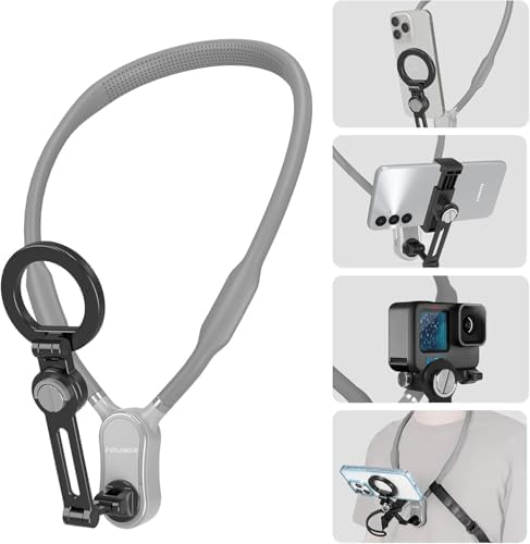 Magnetic Neck Phone Holder – 4-in-1 Hands-Free Mount for i Phone, Android, and Go Pro – Enhanced POV & Vlog Recording Accessory with Adjustable Comfort Neckband – Lightweight & Travel-Friendly Design for Effortless Content Creation – Ideal for Adventurers and Creators