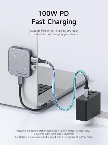 Hagibis 6-in-1 Magnetic USB C Hub for i Phone 16 & 15 Pro Max – Ultimate Type-C Docking Station with 100 W Power Delivery, 10 Gbps Data Transfer, SD/Micro SD Slots & AUX Port – Enhance Your Mac Book Pro, Air & i Pad Pro Connectivity Experience with High-Speed Versatility