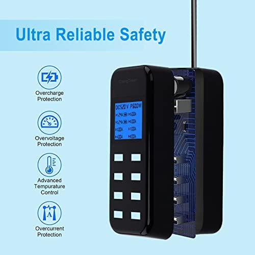 Efficient 60 W 8-Port USB Charging Hub with LCD Display – Rapid Multi-Device Charging Station for i Phone 14/14 Pro/13 Pro Max, Galaxy, i Pad & More – Smart Power Management for Home and Office Use