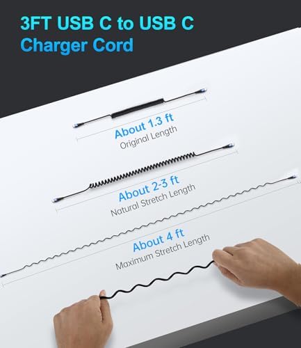 Coiled USB C to USB C Charger Cable 2-Pack (3 FT) – Fast Charging for i Phone 16/15/15 Pro/15 Plus/15 Pro Max & Samsung Galaxy S23 – Tangle-Free Design for Effortless Use in Car or Home – Durable, Flexible Power Solution for All USB C Devices