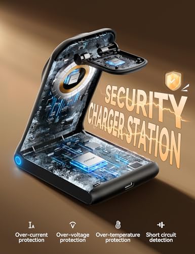 Revolutionize Your Charging Routine with JOYROOM 3-in-1 Wireless Charging Station – Fast 15 W Power Hub for i Phone 16, 15, 14, 13, Apple Watch, and Air Pods – Mag Safe Compatible with Sleek Design for Organized Tech Space and Enhanced Device Protection