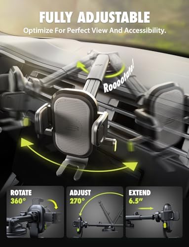 Universal Dashboard Cell Phone Holder by Bracketron – 360° Rotatable Mount with Strong Suction Cup for Secure Smartphone Access in Any Vehicle – Compatible with i Phone, Samsung, Google, Huawei and More – Effortless One-Click Release for Enhanced Safety and Convenience