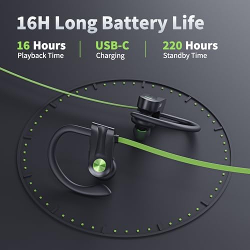 Premium IPX7 Waterproof Bluetooth 5.3 Earbuds – Wireless Sports Headphones with 16-Hour Playtime, Stereo Bass, and Secure Earhooks for Enhanced Performance in Running and Workouts – Ultimate Audio Freedom and Durability for Active Lifestyles