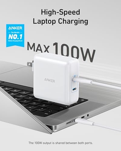 Anker 100 W Dual Port Fast Charger for Mac Book Pro & USB-C Devices – Compact Power Adapter for i Phone 15, i Pad Pro, Google Pixelbook – Unmatched Charging Speed & Versatility with Enhanced Compatibility – Trust the Leader in Innovative Power Solutions