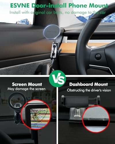 Magnetic Tesla Phone Mount for Model Y & Model 3 – Effortless Door-Install Holder for i Phone 16/15/14/13/12, Enhanced Stability & Compatibility with Mag-Safe Technology, Ideal Tesla Accessories for a Safer Driving Experience