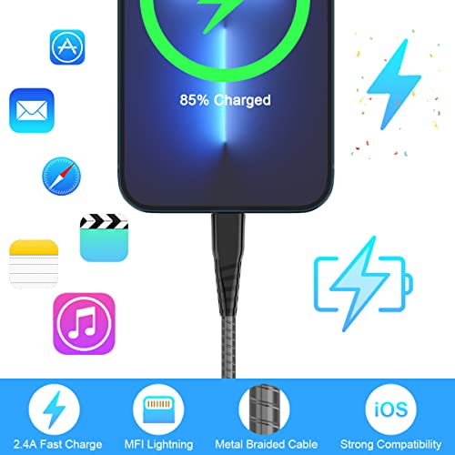 Durable MTAKYI 6.6 Ft Metal Braided i Phone Charger Cable – MFi Certified Lightning USB Cord for Fast Charging & Data Syncing, Chew-Proof Design Perfect for i Phone Models 13/12/11/X/Max/8/7/Plus & i Pads – 2 Pack for Unmatched Performance and Reliability
