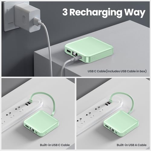 Ultra-Compact 12000 m Ah Fast Charging Power Bank with Built-in Cables – All-in-One Portable Charger for i Phone, Tablets & Samsung Devices, Featuring USB C Input/Output and LED Battery Display for Maximum Efficiency and On-the-Go Convenience