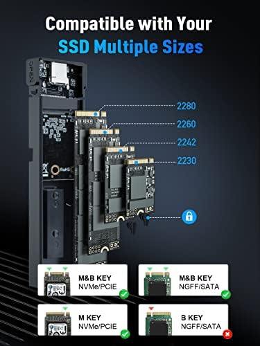 High-Speed M.2 NVMe SSD Enclosure with USB C Adapter – 10 Gbps Transfer Rate, UASP & Trim Support for M-Key (B+M Key) SSDs (2230/2242/2260/2280) – Portable, Durable Solution for Data Backup & Storage Expansion