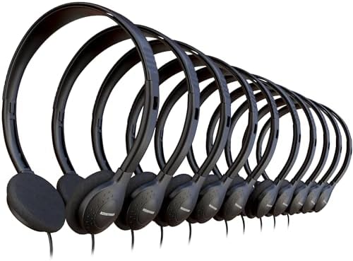 Bulk 20 Pack Wired On-Ear Headphones – Optimal Classroom Audio Gear for Students & Events, Tangle-Free 3.5 mm Compatible Design, Comfortable Fit, Chic Black Aesthetic for Group Use