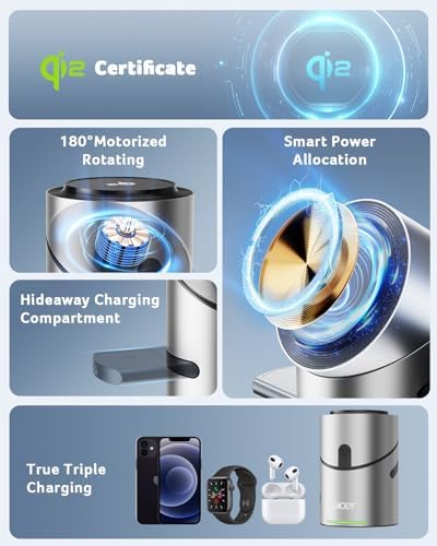 Acer Qi2 15 W 3-in-1 Wireless Charging Station for Apple Devices – Fast Magnetic Charger for i Phone 16, 15, 14, 13, 12, Apple Watch & Air Pods – Enhanced Stability & Smart Power Distribution, Compact Design for Home & Travel