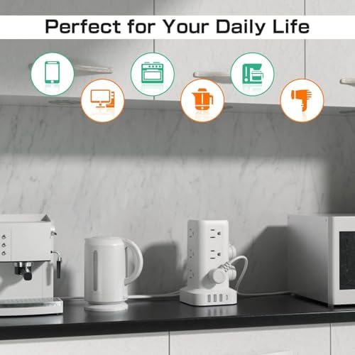 Elevate Your Charging Efficiency with the 12-Outlet Tower Surge Protector Power Strip – 6.5 Feet Extension Cord, 4 USB Ports Including USB-C, Compact Charging Station for Office and Home, Enhanced Surge Protection for Ultimate Device Safety