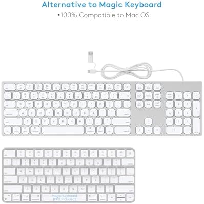 Sleek Aluminum USB Wired Keyboard with Numeric Keypad for Mac & PC – Effortless Data Entry, Plug-and-Play Convenience, and Enhanced Durability for Ultimate Typing Comfort