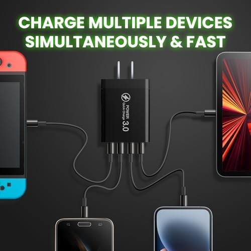 Quad-Port Quick Charge Power Hub: Ulti Charger for Rapid Device Charging | Compact Travel Wall Adapter with Enhanced Safety Features for Smartphones, Tablets, and More | Ultimate Solution for Home and On-the-Go Efficiency