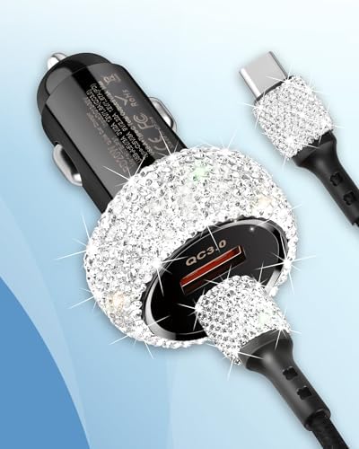 Stylish Pink Bling USB C Car Charger – 48 W Power Delivery & Quick Charge Dual-Port Adapter with 3.2 FT Type-C Cable for i Phone 16, 15 Pro Max, i Pad, Samsung Galaxy & Android Devices – Ultimate Fast Charging Solution for On-the-Go Convenience and Enhanced Compatibility