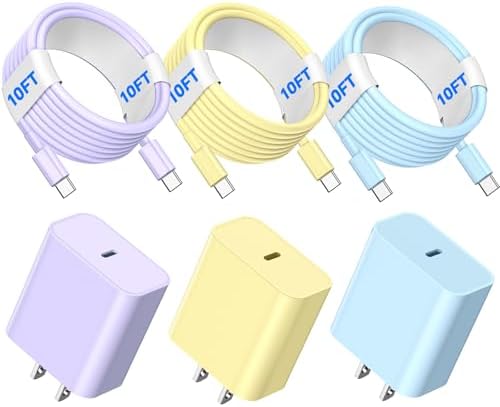 Revolutionize Your Charging Experience: 10 FT USB C to USB C Cable 3-Pack for i Phone 15 & 16, Samsung S24/S23, i Pad Pro – Fast 60 W Power Delivery in Vibrant Purple, Yellow, and Blue – Ultra-Durable, Tangle-Free Design for Maximum Convenience and Efficiency
