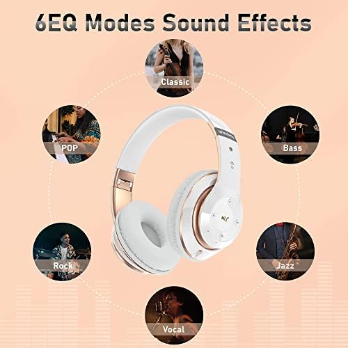 Experience Superior Sound with Falebare Wireless Over-Ear Headphones – Chic White & Rose Gold Design, 40-Hour Playtime, 6 Custom EQ Modes, Effortlessly Foldable for Travel, Built-In Microphone for Clear Calls, Plus TF/FM Radio Functionality for Complete Audio Versatility on Any Device. Perfect for Music Enthusiasts and Professionals Alike.