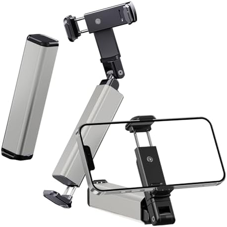 Compact Airplane Travel Phone Mount with 1.57″ Wider Base Clamp – Essential Pocket-Sized Cell Phone Holder for Desk & Flying, Ideal Plane Travel Accessories-Silver (Silver) – Enhanced Compatibility and Speed