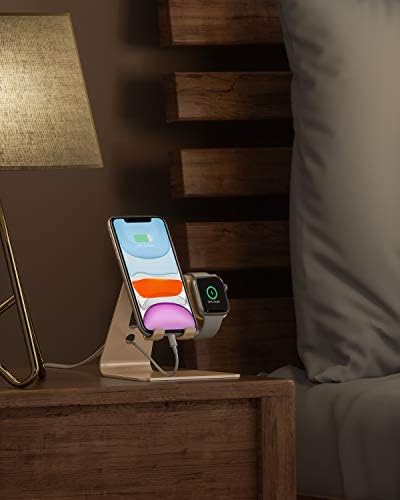 Upgrade Your Charging Station with the OMOTON 2-in-1 Desktop Stand for i Phone & Apple Watch – Sleek Anti-Scratch Holder Compatible with i Phone 16/15/14/13/12 & Apple Watch Series 9/8/SE2/7/6/5/4/3/2 (38-45 mm) – Multi-Angle Viewing, Space-Saving Design, and Non-Slip Base for Ultimate Convenience in Home or Office – Essential Tech Accessory for Organized Living