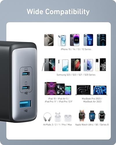 Anker Nano 100 W Ga N II USB-C Charger – Compact 3-Port Fast Charging Solution for Mac Book Pro, i Pad Pro, i Phone 16, Galaxy S23 & More – Award-Winning Fast Power with 5 ft Durable Cable – Simultaneous Device Charging, Enhanced Compatibility & Superior Efficiency