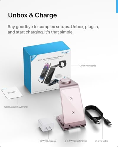 Intoval 3-in-1 Wireless Charging Station: Sleek Fast Charger for i Phone 16/15/14/13/12/11/X Pro Max, Apple Watch 10 Ultra/3 SE/9/8/7/6/5/4/3/2, and Air Pods Pro/4/Pro 2/3 – Ultimate Compatibility and Efficient Power Management in Stylish Silver Finish