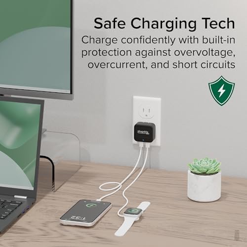 Dual USB-C 40 W Fast Charging Wall Adapter – Compact Plugable Power Charger for i Phone 16, i Pad, Air Pods, Samsung Galaxy, Google Pixel – Foldable Design for Portability and Versatile Use in Home or Travel – Sleek Black Finish for Modern Aesthetics and Enhanced Device Compatibility