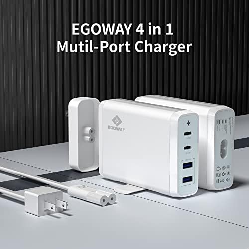 Ultra-Fast 4-Port USB Charger by EGOWAY – 90 W Compact Wall Charger with Dual 60 W & 18 W USB-C Ports Plus 12 W USB-A for i Phone 15/14 Pro Max, Galaxy, and More – Efficient Power Delivery & Travel-Friendly Design – Tidy Desktop with 360° Rotatable Trestle