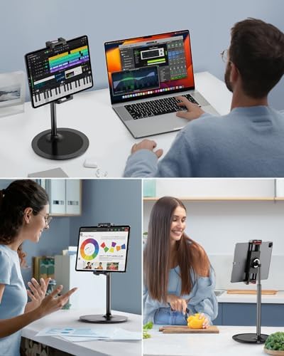 SAIJI Aluminum 360-Degree Rotating Tablet Stand – Adjustable Height Dock for 4.7″-15.6″ Devices – Ergonomic and Portable Cradle for i Phones, i Pads, Samsung Tablets, Kindles, and e Book Readers – Optimize Comfort and Enhance Viewing Experience