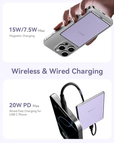 Ultra-Slim 5000 m Ah Mag Safe Power Bank – Effortlessly Charge Your i Phone 16/15/14/13/12 Series with Lightweight Magnetic Wireless Charger – Fast 20 W USB-C & 7.5 W Wireless Charging – Safe, Stylish, and Perfect Travel Companion for On-the-Go Power Solutions