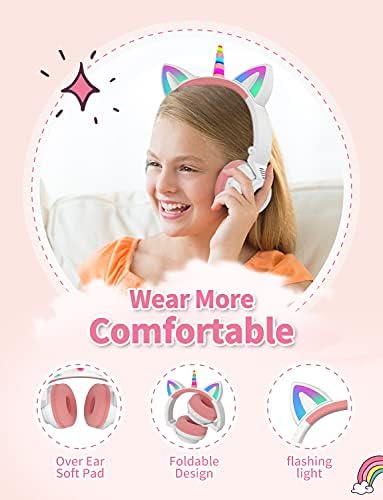 Enchanting Unicorn Wireless Headphones for Kids – Stylish Pink Foldable Design with Light-Up Features, Perfect for Tablets and Toddlers – Superior Sound Quality and Comfort for Magical Listening Adventures – Durable, Adjustable, Tangle-Free Fun for Every Little Girl