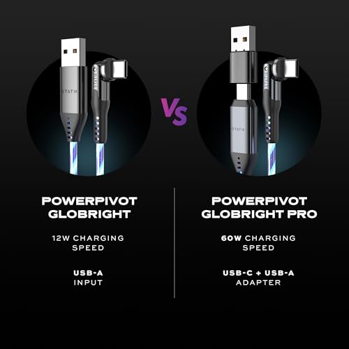 Statik Power Pivot 12 W USB-C Cable – 6 FT Right-Angle Design with 360-Degree Rotating Head for Seamless Charging & Data Transfer, Ideal for Home & Office Setup, Compatible with Smartphones, Tablets, and Laptops, Premium Durability & Flexibility for Enhanced Convenience and Performance