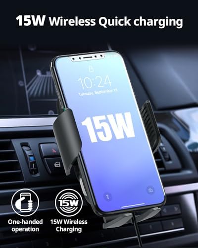 SUPERV 15 W Wireless Car Charger with Auto-Clamping Phone Holder – Fast Charging Vent Mount for Seamless Navigation and Enhanced Device Security, Compatible with i Phone and Samsung Models, Effortless Installation for Modern Drivers