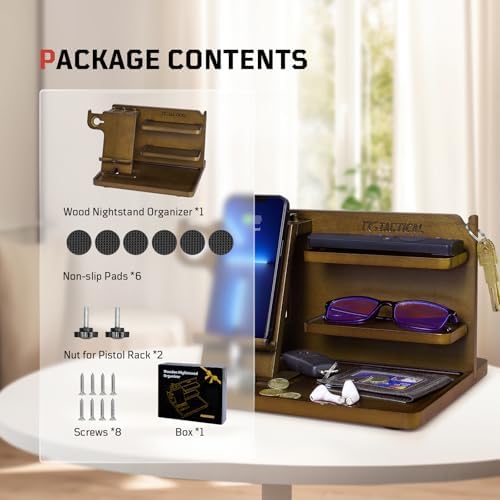 Nightstand Organizer, Wood Phone Docking Station with Adjustable Rack, Bedside Desk Organizer, EDC Tray for Men, Dads, Husbands – Ideal for Anniversaries and Birthdays – Dark Brown – Enhanced Compatibility and Speed
